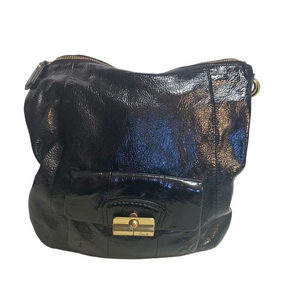 COACH Women’s Kristen Hobo Bag‎ Black Patent Leather 18013 12X13 - Picture 2 of 11